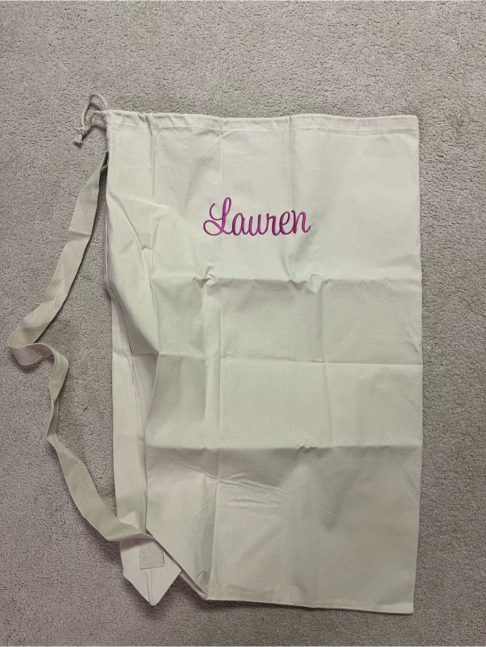 Canvas Laundry Tote Bag with “Lauren” in Pink Script **NEW**